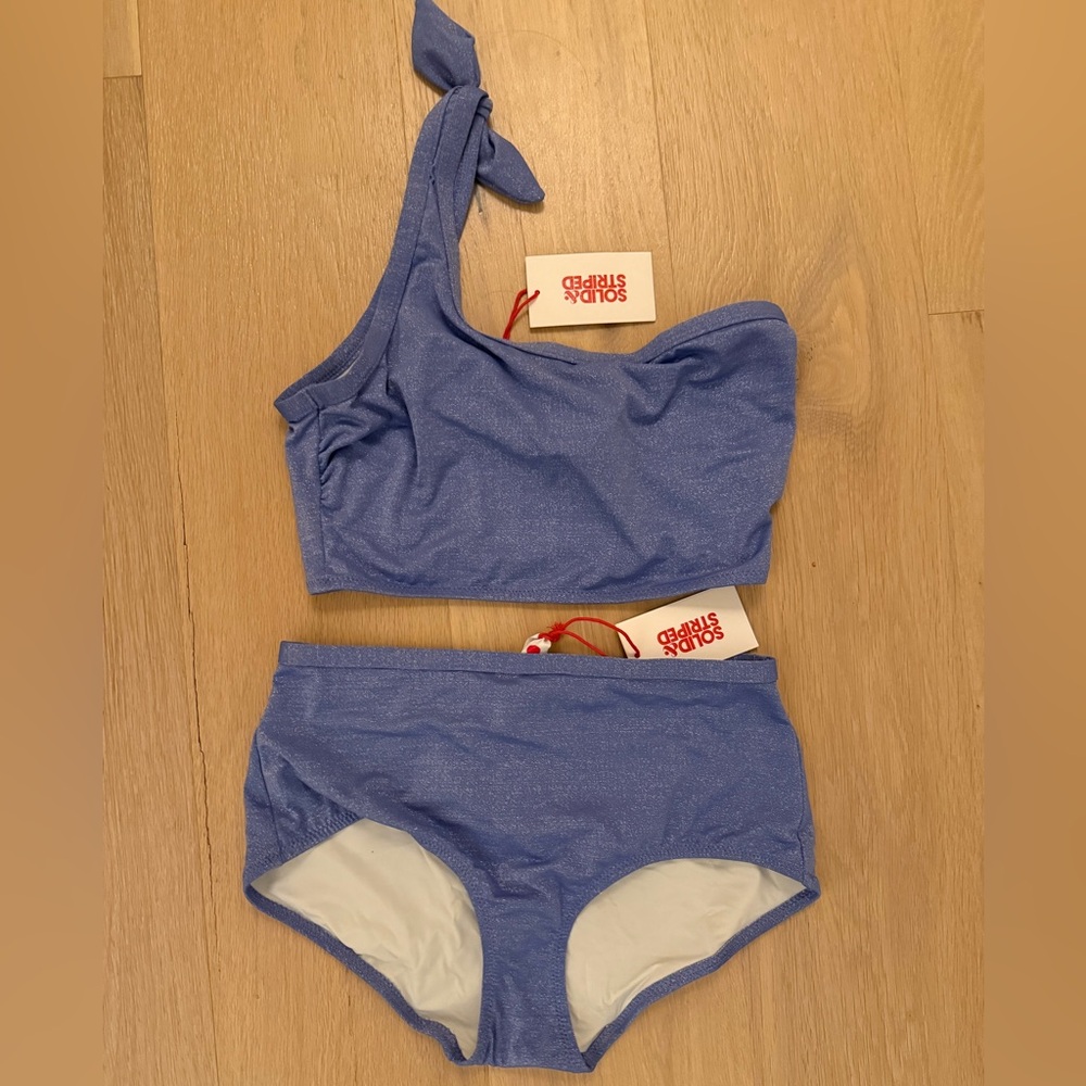 NWT Solid & Striped - The Rooney Bikini | One-Shoulder, Shimmery Purple